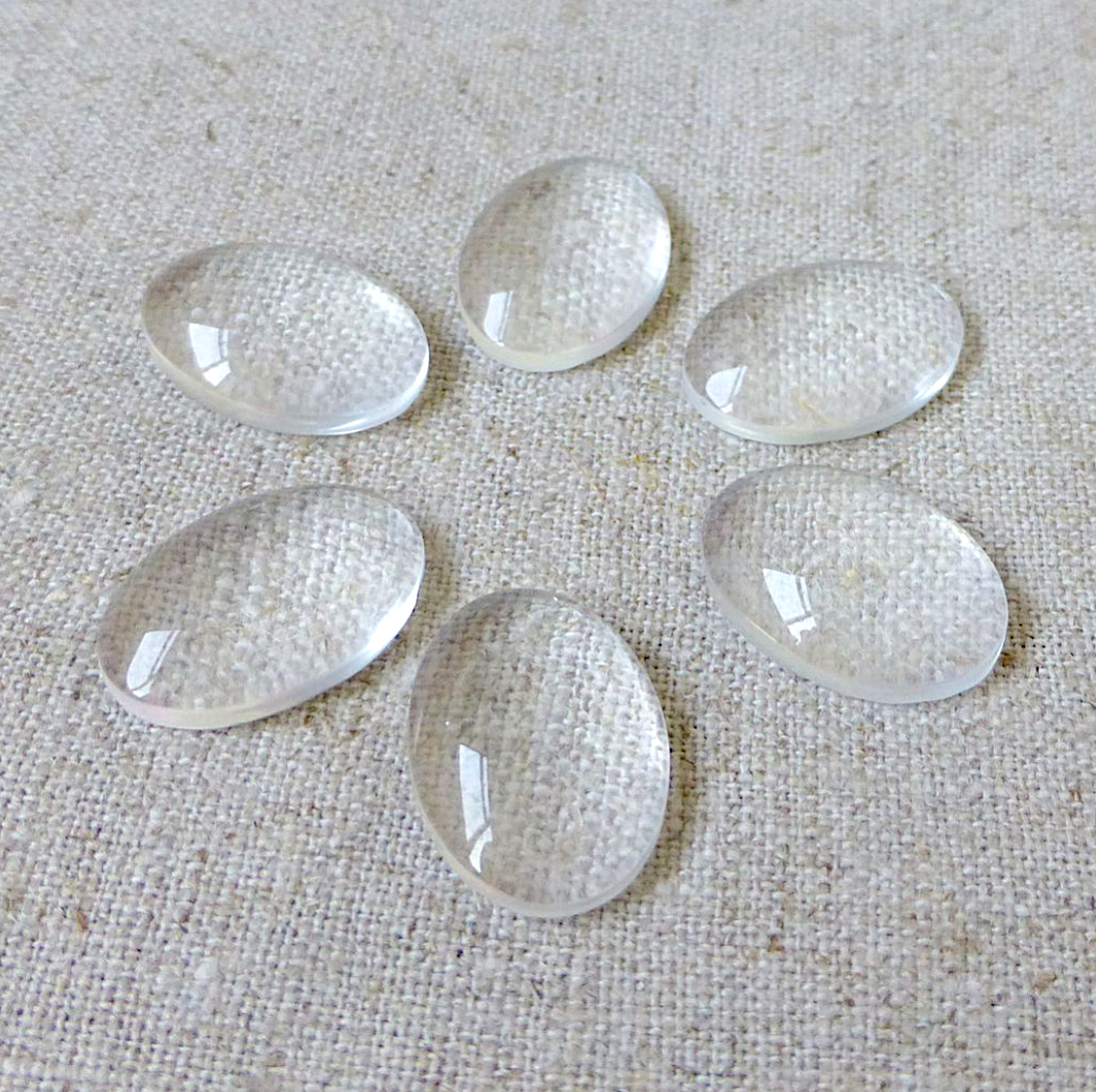 18x13mm Clear Translucent Domed Glass Oval Cabochons - Pack of 10