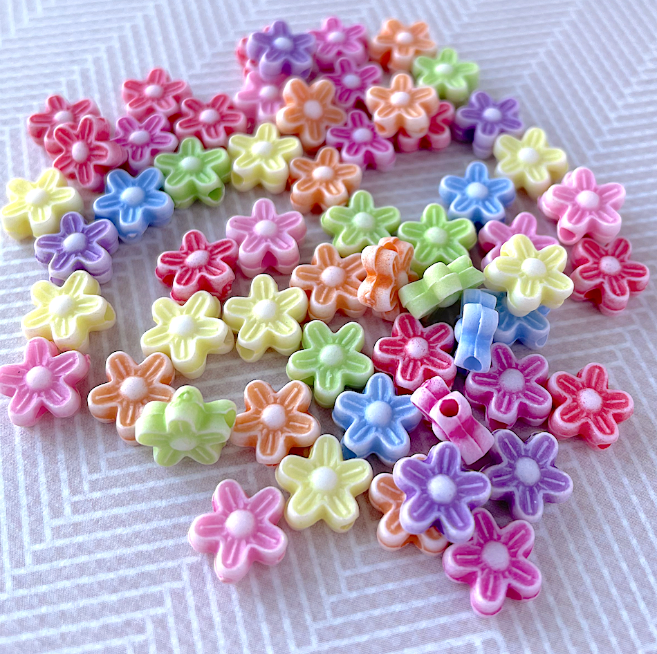 Acrylic Daisy Flower Beads 9 mm Mix Colours - Pack of 100