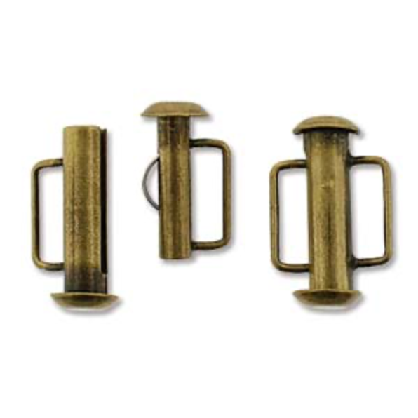 Antique Bronze Slide Bar Clasp 16.5mm - Pack of 2