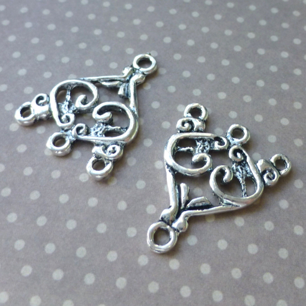 Antique Silver Pendant or Earring Connector with 3 Loops - Pack of 10