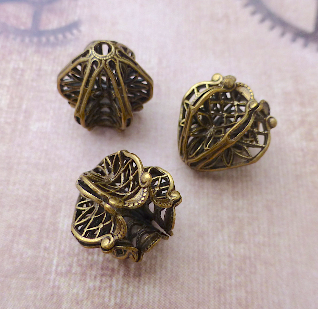 Art Nouveau Filigree Bead Caps Antiqued Brass - Pack of 2