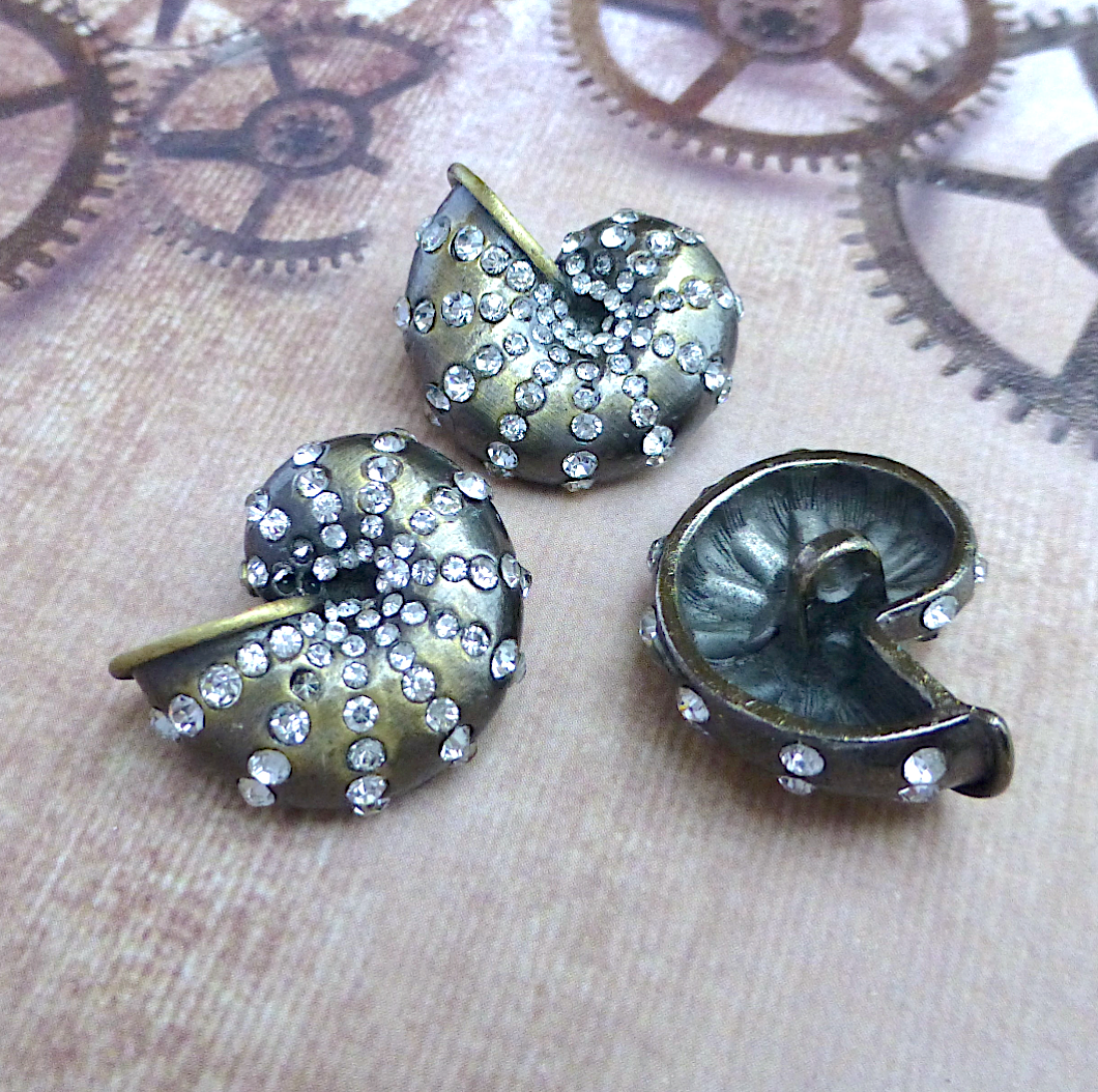 Bronze Colour Decorative Button Shell with Rhinestones - Pack of 2
