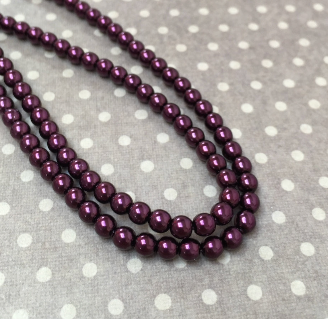 Burgundy Round Czech Glass Pearls 4mm Strand of 120 beads