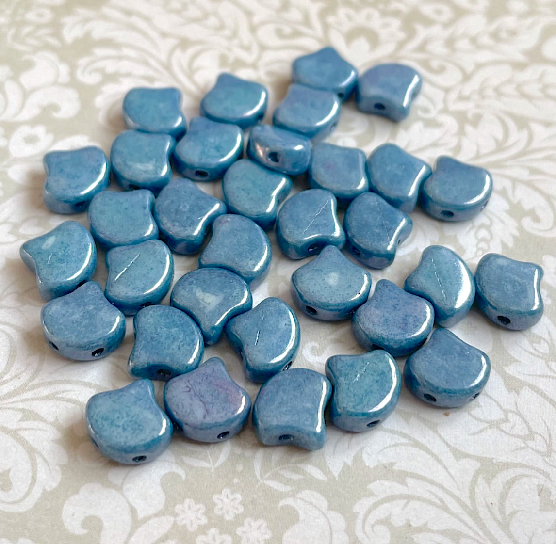 Chalk Blue Luster Ginko Duo Beads by Matubo - 10 grams