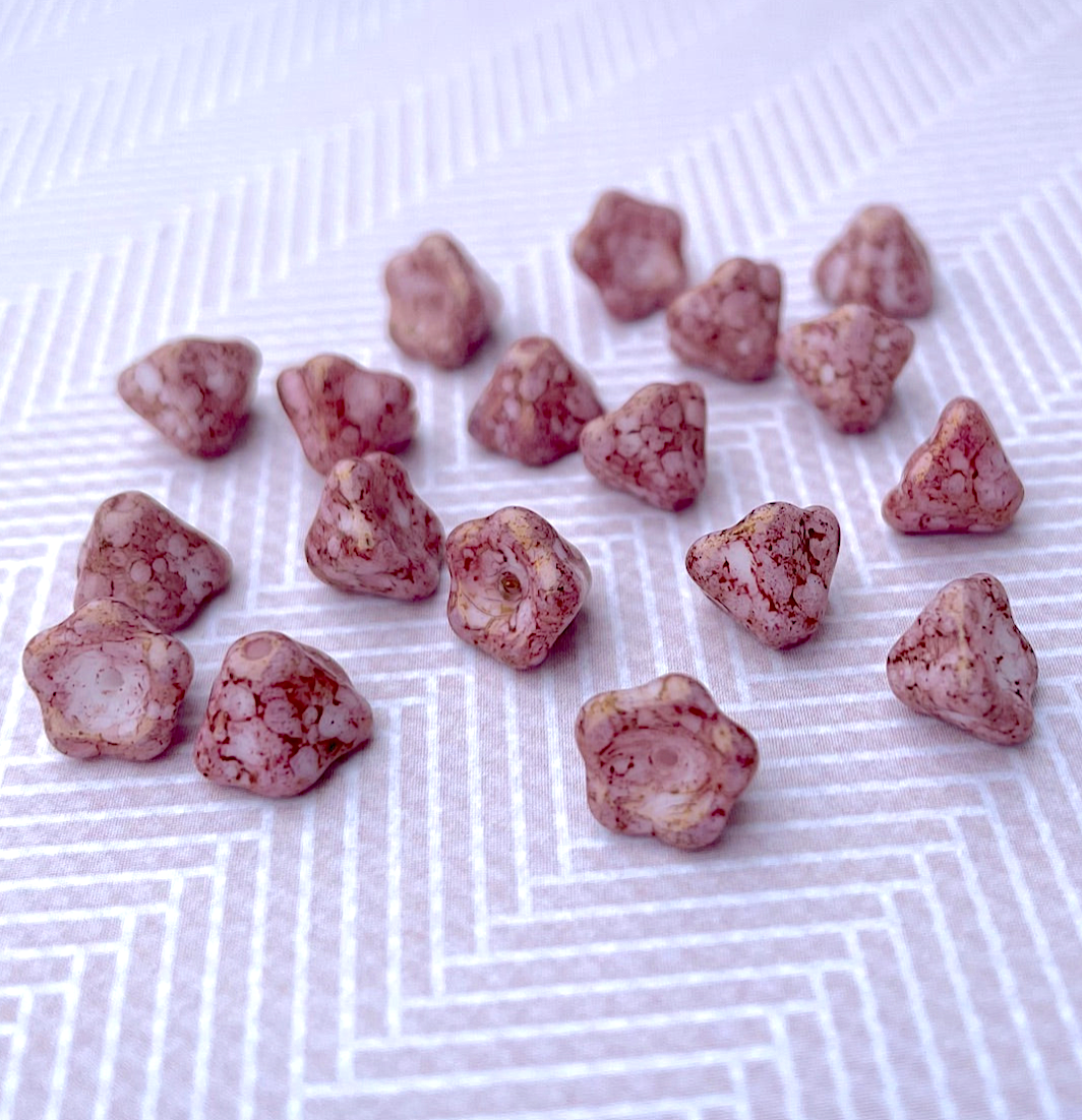 Chalk White Terracotta Purple Small Flower Cup Glass Beads Pack of 30