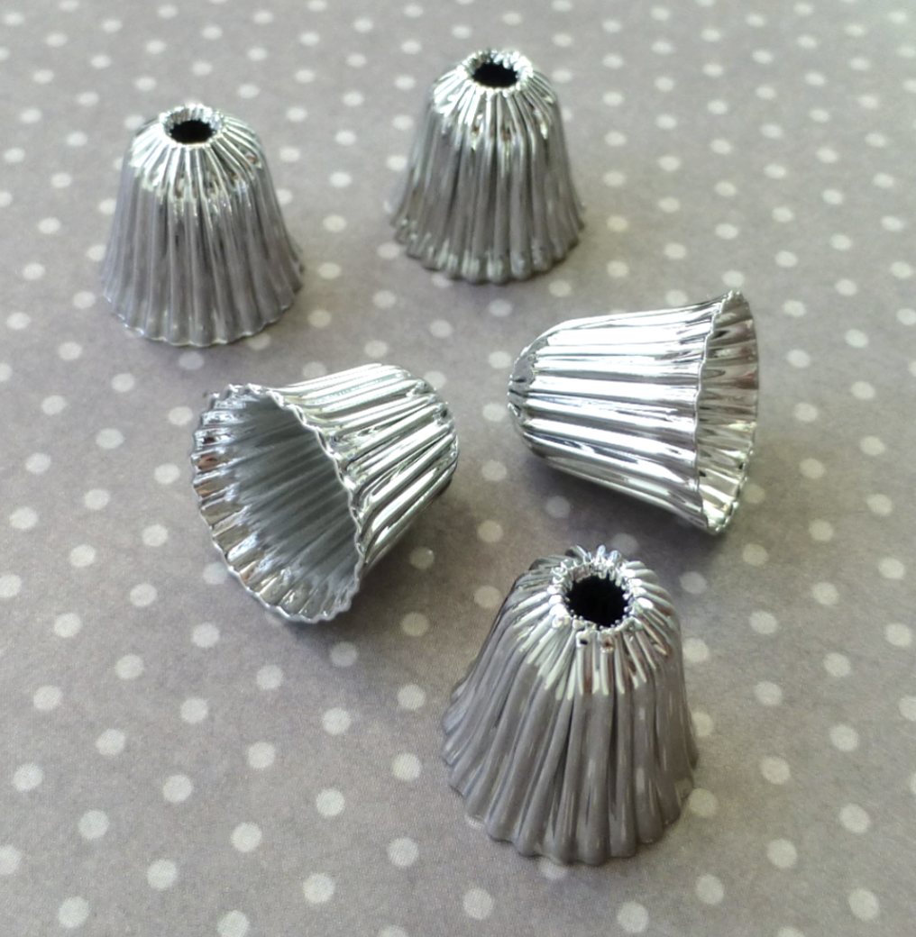 Corrugated Bell Bead Caps in Platinum Colour - Pack of 10