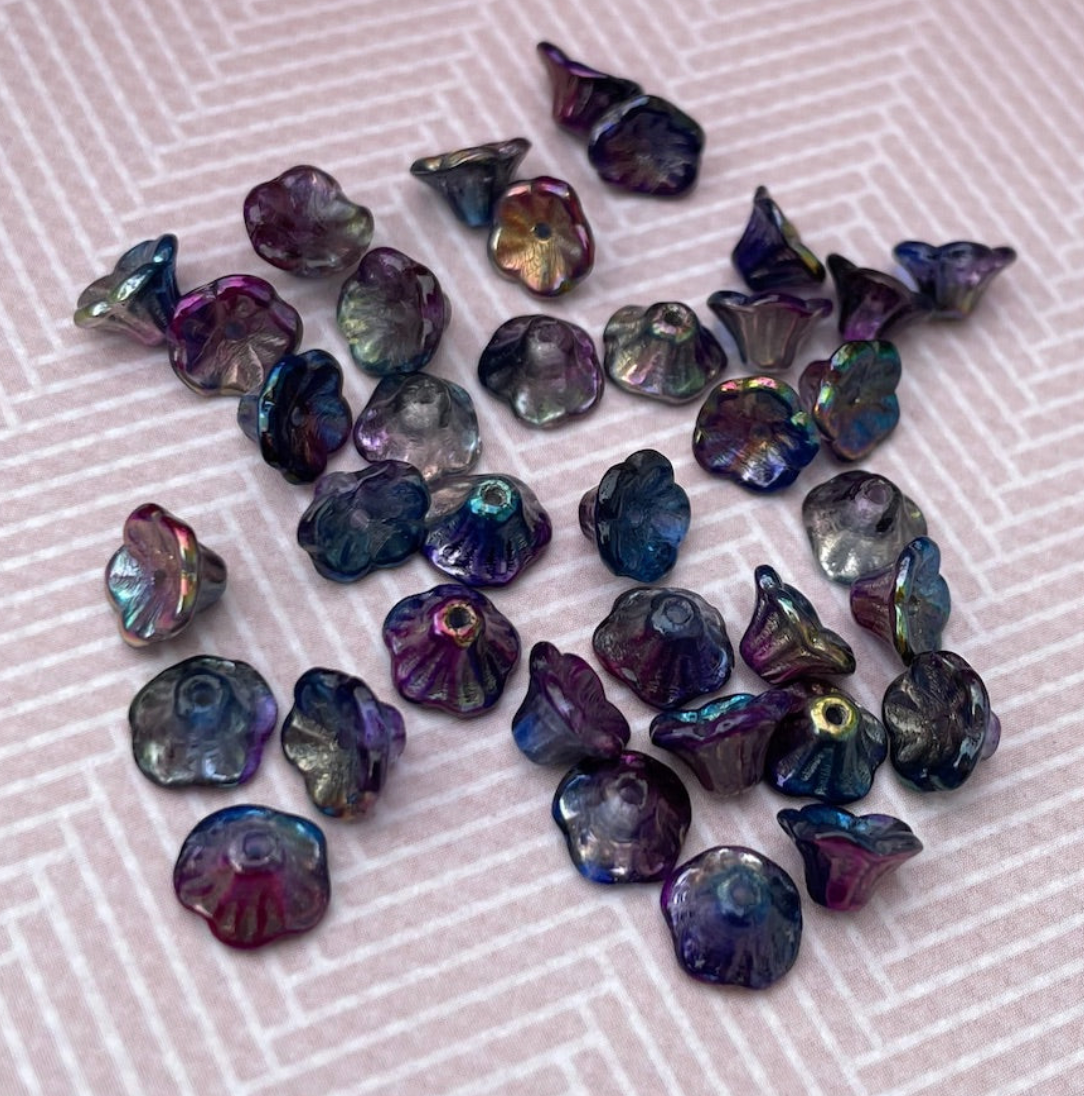 Crystal Magic Blue Small Flower Cup Glass Beads Pack of 30