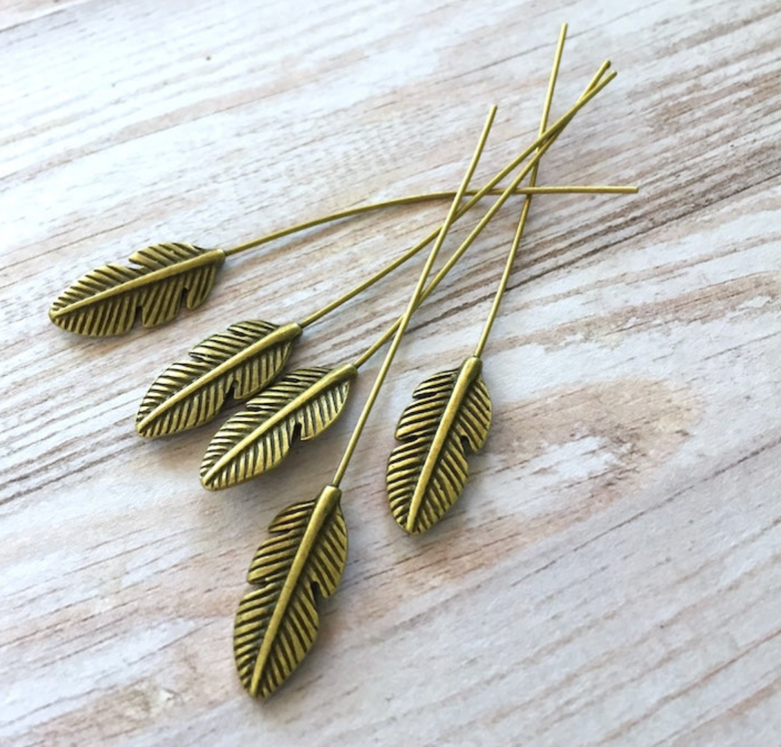 Feather Decorative Head Pins Bronze Colour Pack of 10