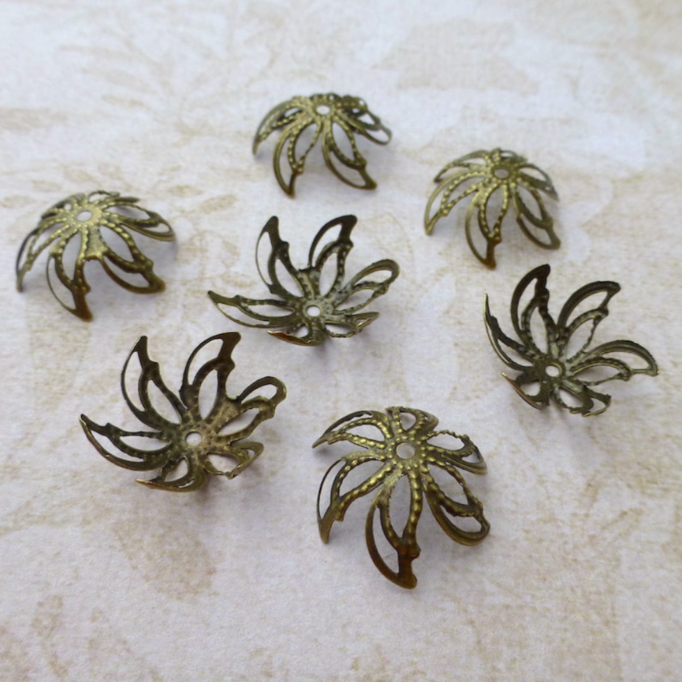 Filigree 6 Petals Bead Caps in Antique Bronze Colour - Pack of 50
