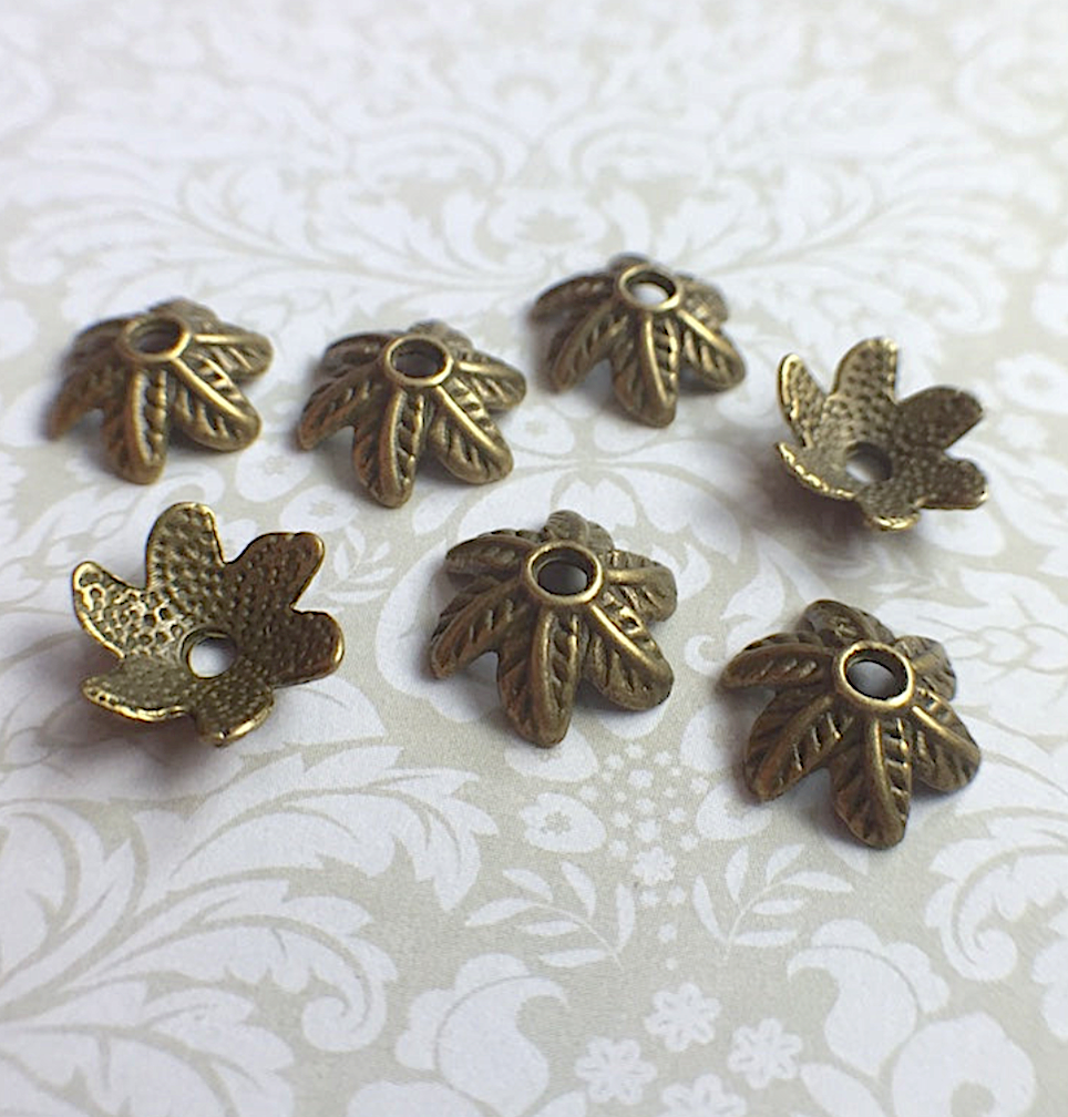 Floral Petal Bead Caps in Antique Bronze Colour - Pack of 30