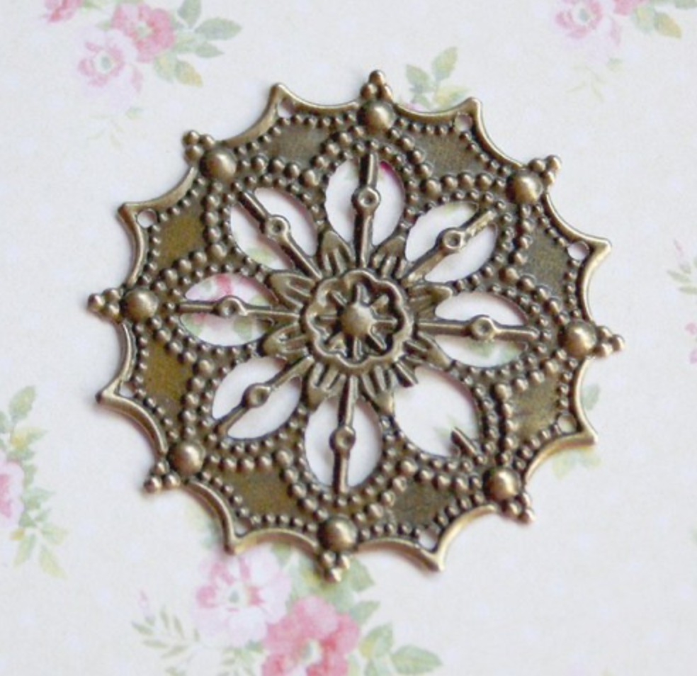Floral Round Filigree Antique Bronze Colour Scrapbooking Embellishment Pack of 10