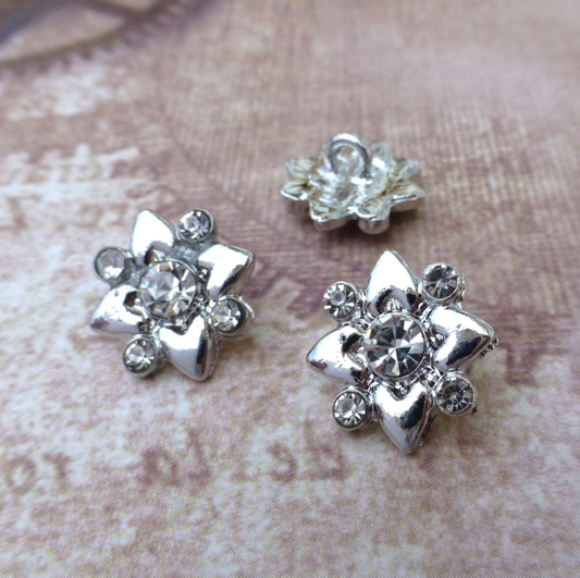 Floral Shank Buttons with Rhinestones Pack of 2