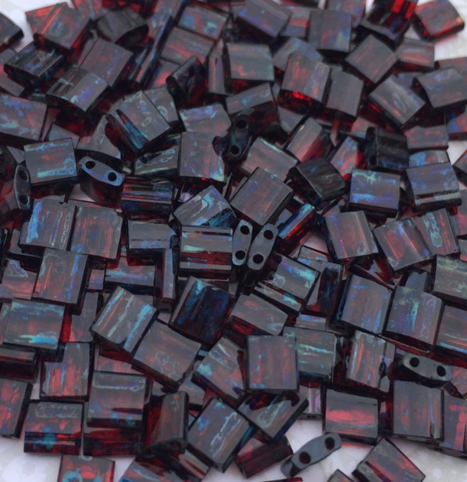 Garnet Transparent Picasso Miyuki Tila Beads 8 grams