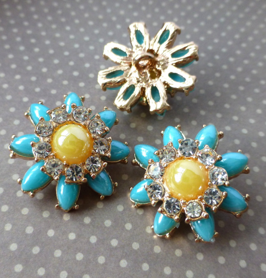 Golden and Blue Shank Flower Button Pack of 2