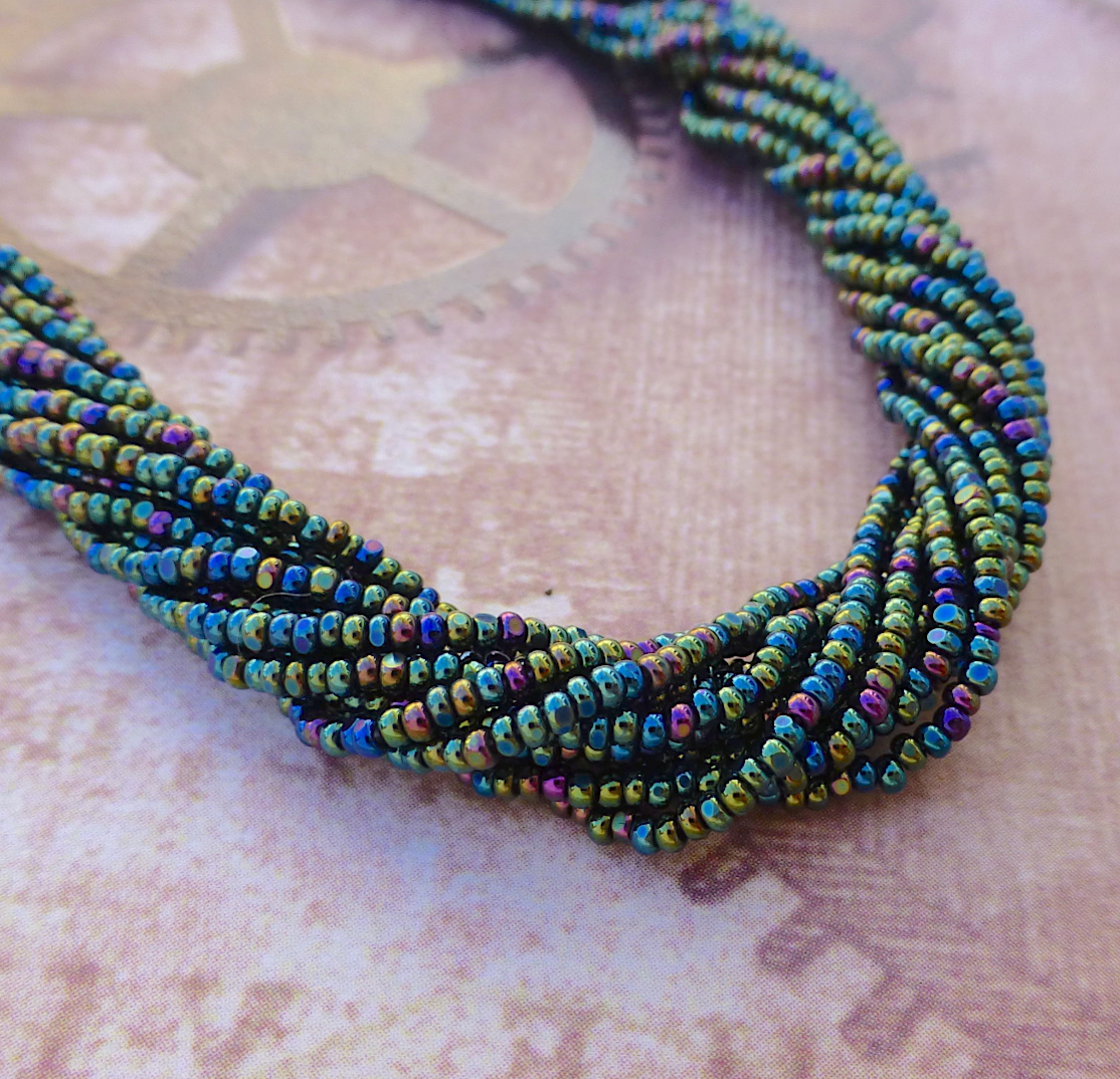 Green Iris Glass Seed Beads 13/0 Charlotte 6 Strands