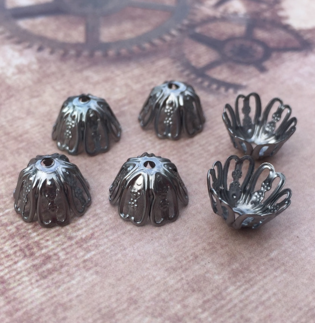Gunmetal Colour Iron 6 Petal Bead Caps Pack of 50