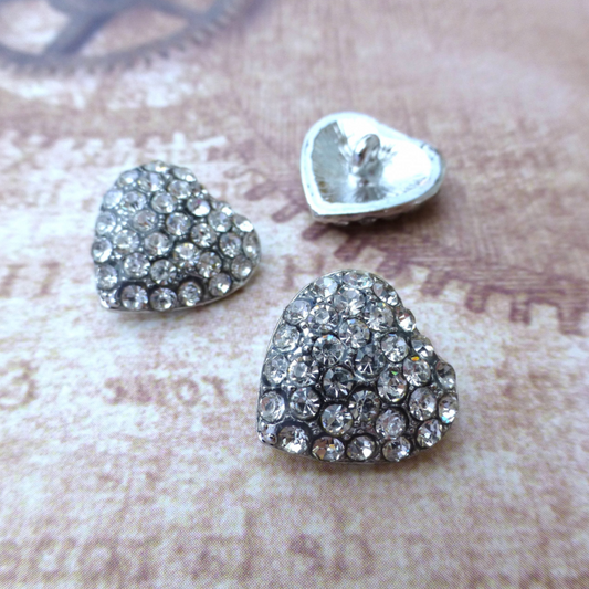 Heart Buttons with Rhinestones Wedding Shank Button Pack of 2