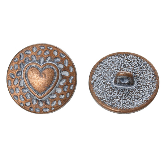 Heart Metal Shank Buttons with White Wash Pack of 10