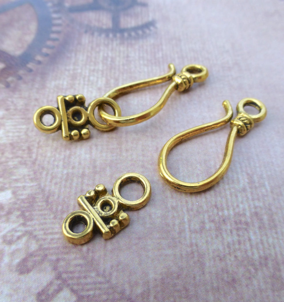 Hook and Eye Clasps Antique Gold Colour - Pack of 10 Sets
