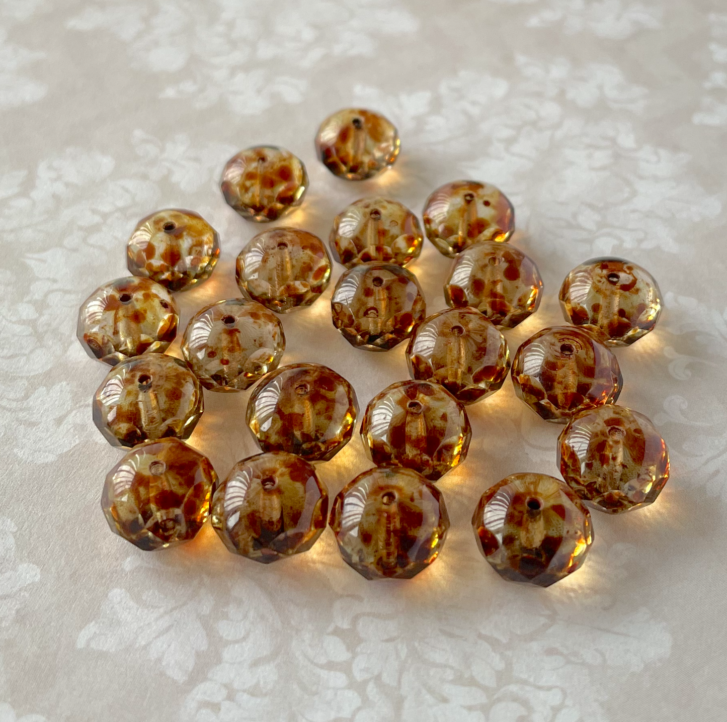 Speckled Brown Faceted Rondelle Beads Czech Glass Pressed Beads - Pack of 20