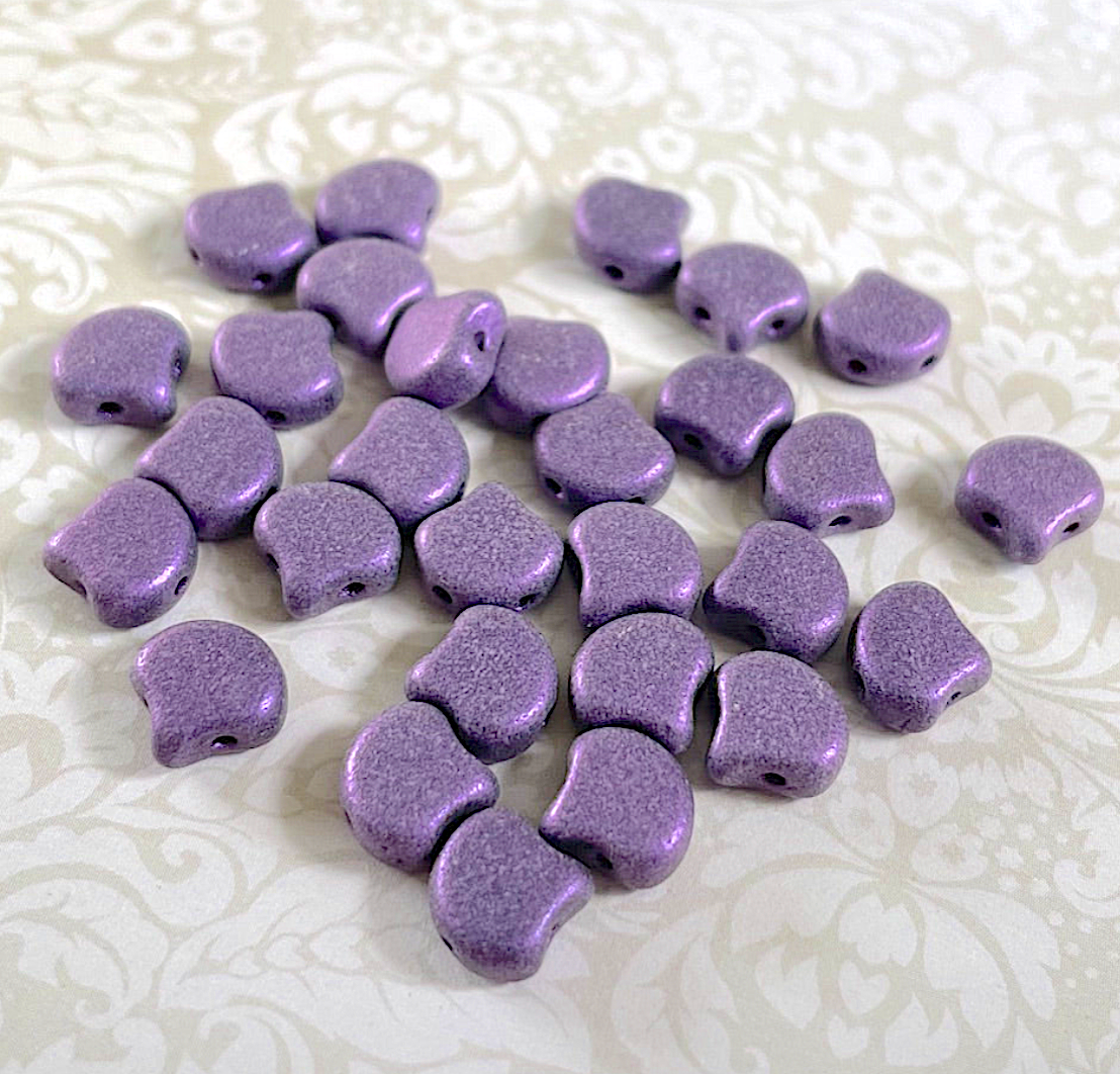 Jet Metallic Suede Purple Ginko Duo Beads by Matubo - 10 grams