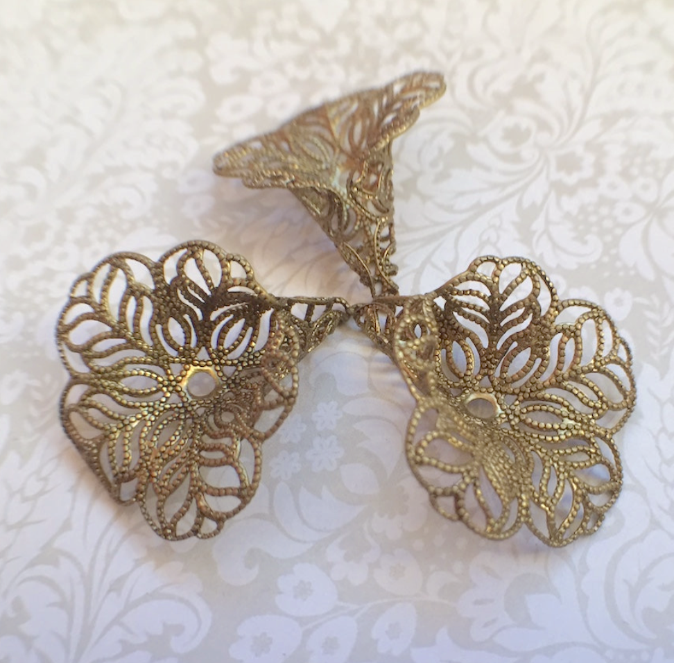 Large Floral Filigree Bead Caps in Light Bronze Colour - Pack of 10