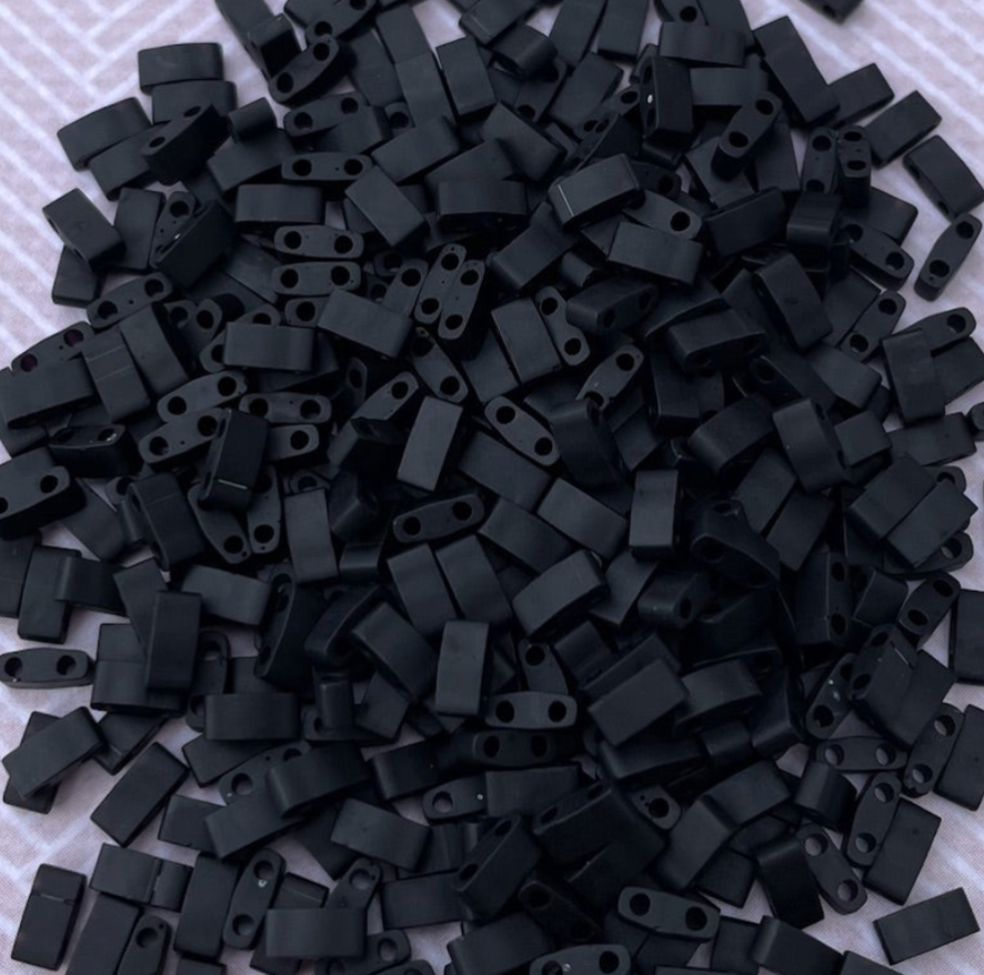 Matte Black Miyuki Half Tila Beads - 8 grams