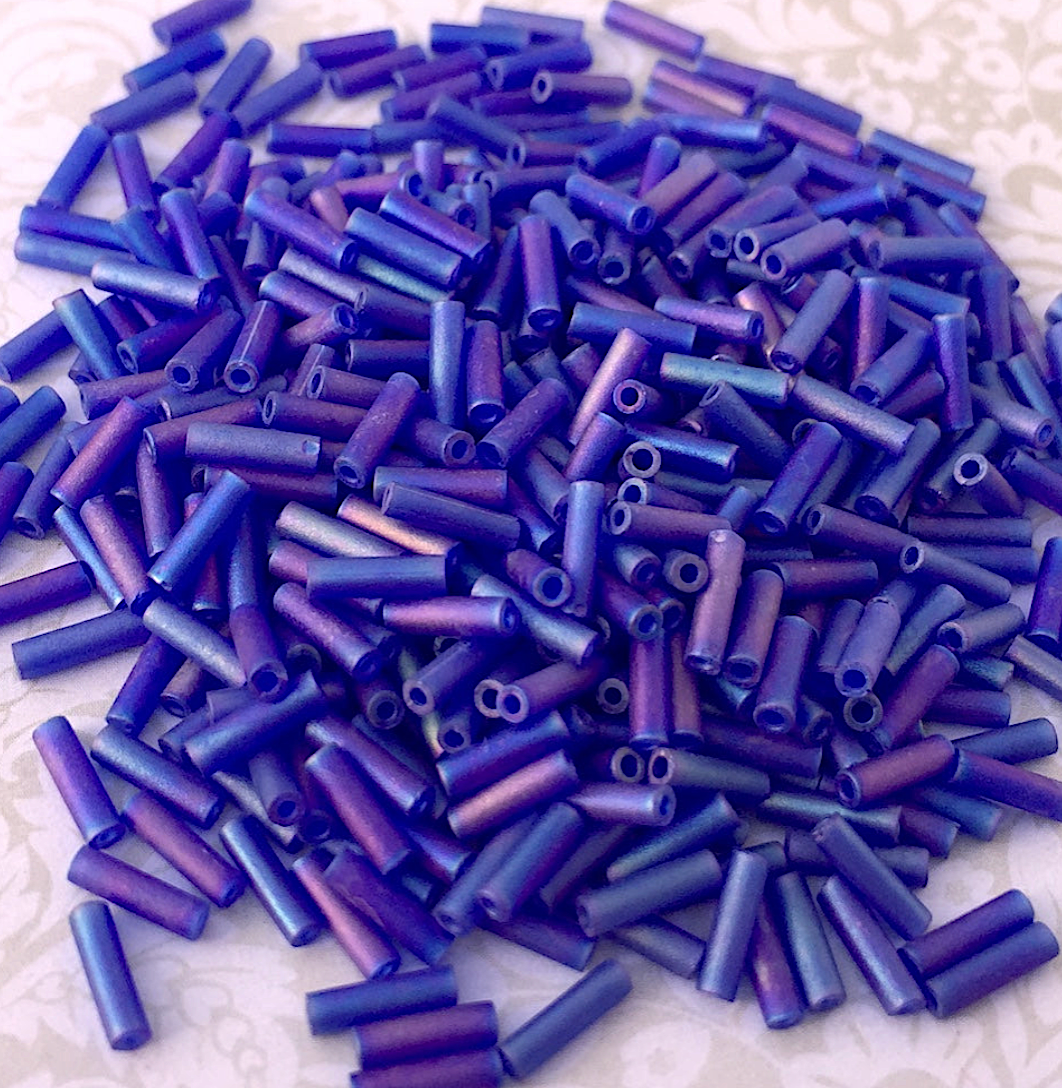 Matte Cobalt AB 6mm Miyuki Bugle Beads BGL2-9151FR - 10 grams