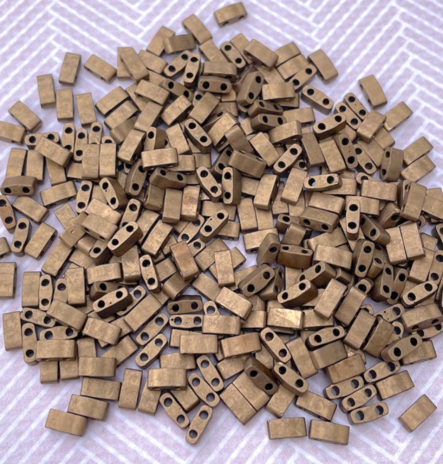 Matte Metallic Dark Bronze Miyuki Half Tila Beads - 8 grams