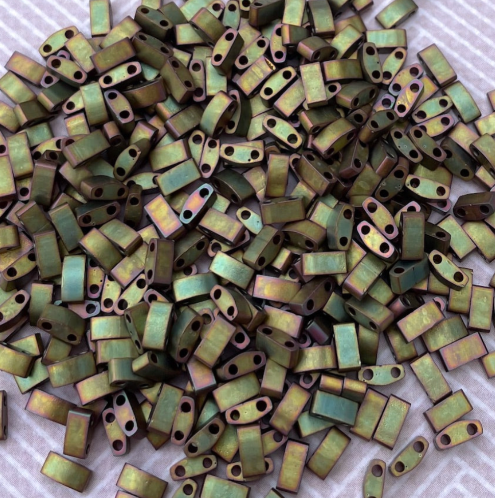 Matte Metallic Khaki Iris Miyuki Half Tila Beads - 8 grams