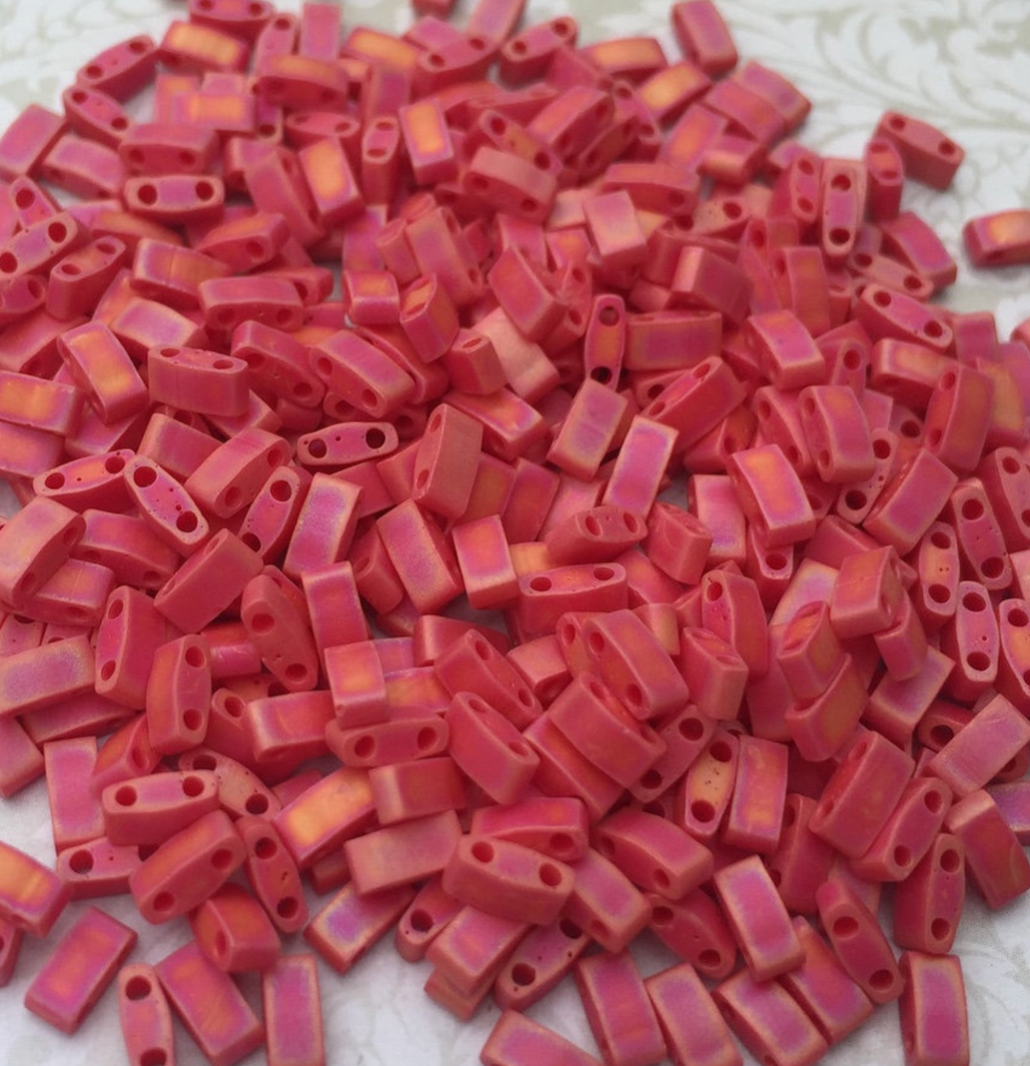 Matte Opaque Red AB Miyuki Half Tila Beads - 8 grams