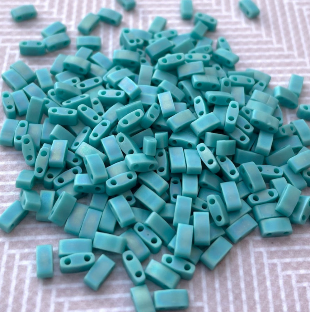 Matte Opaque Turquoise AB Miyuki Half Tila Beads - 8 grams
