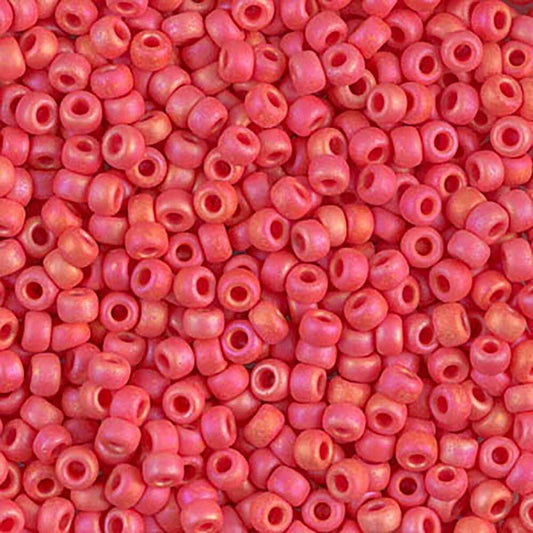 Matte Opaque Vermillion Red AB 8-0407FR Miyuki 8/0 Round Japanese Seed Beads 20 grams