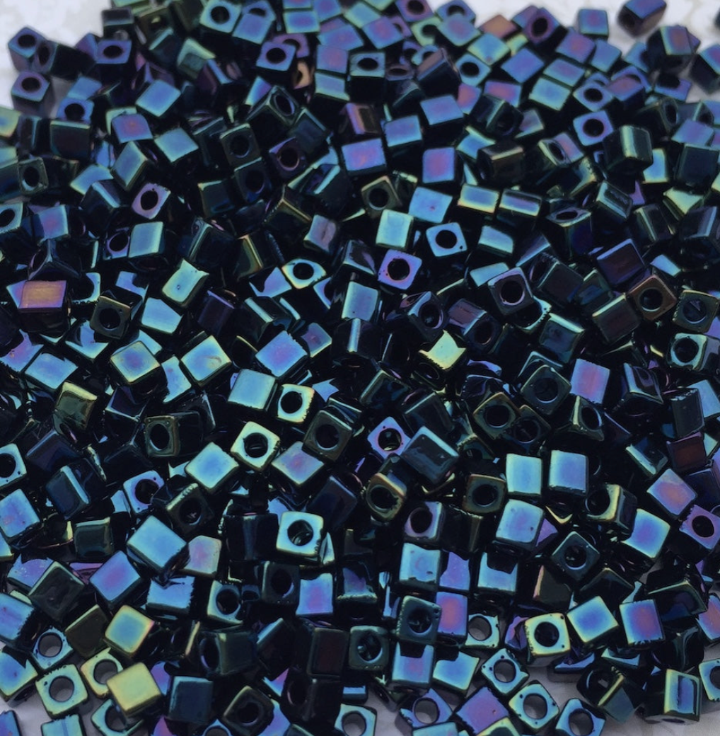 Metallic Dark Blue Iris Miyuki Cubes 3mm Japanese Beads - 20 grams