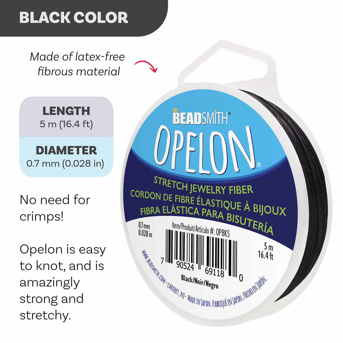 Black Opelon 0.7mm Elastic Thread Stretch Jewellery Cord 5 meters