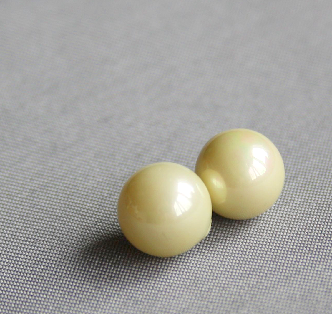 Ochre 8 mm Half Drilled Round South Sea Shell Beads - One Pair