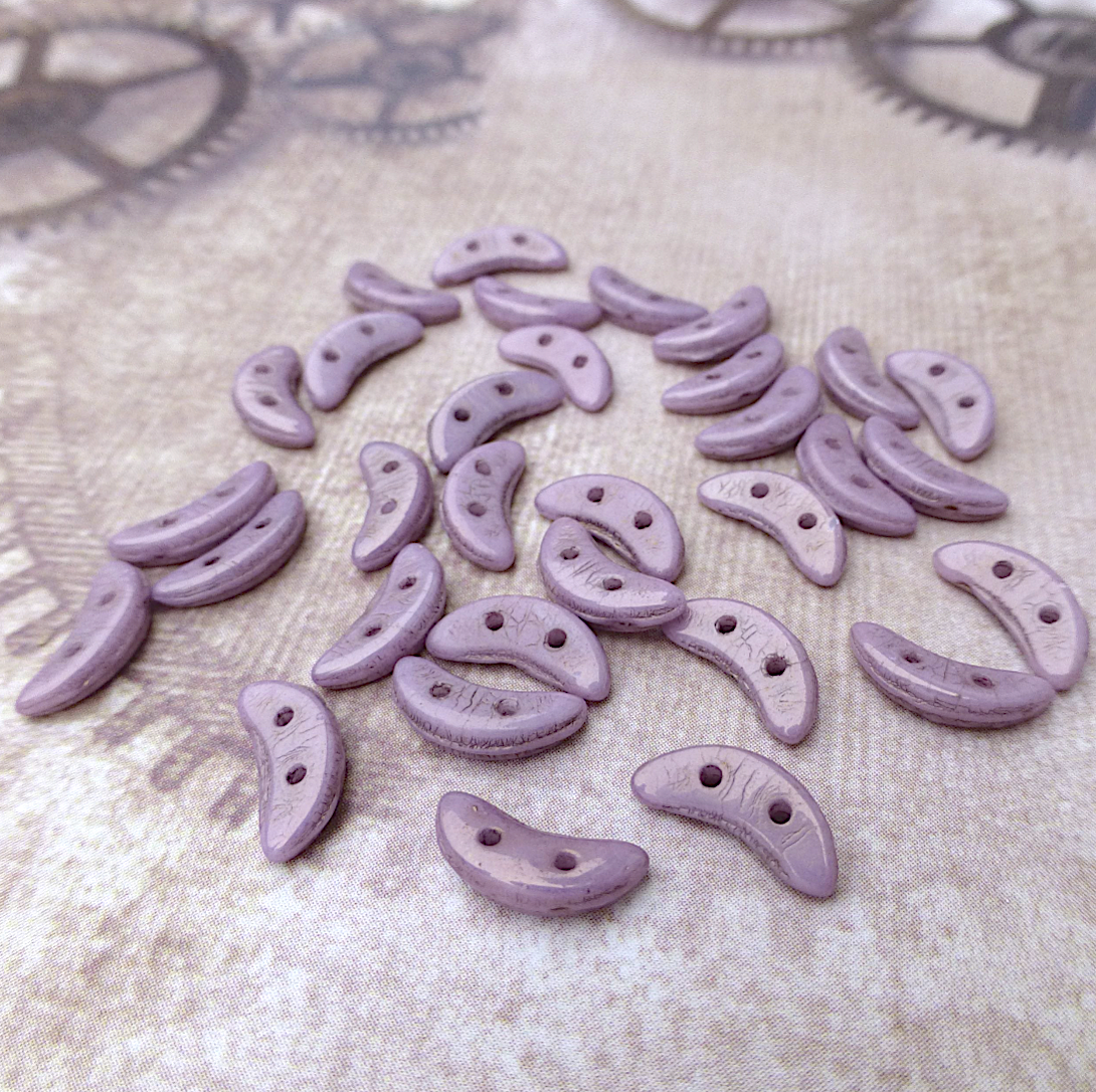 Opaque Luster Lilac Glass Crescent Beads 2-hole Czech Glass Beads - 50 beads