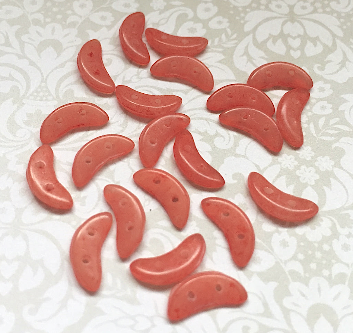 Opaque Peach Echo Glass Crescent Beads 2-hole Czech Glass Beads - 50 beads