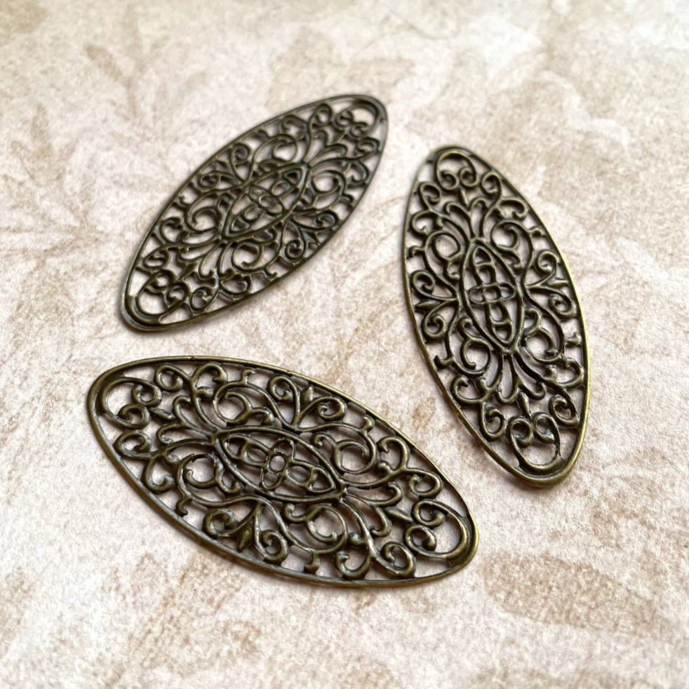 Oval Filigree Antique Bronze Colour Scrapbooking Embellishment Pack of 10
