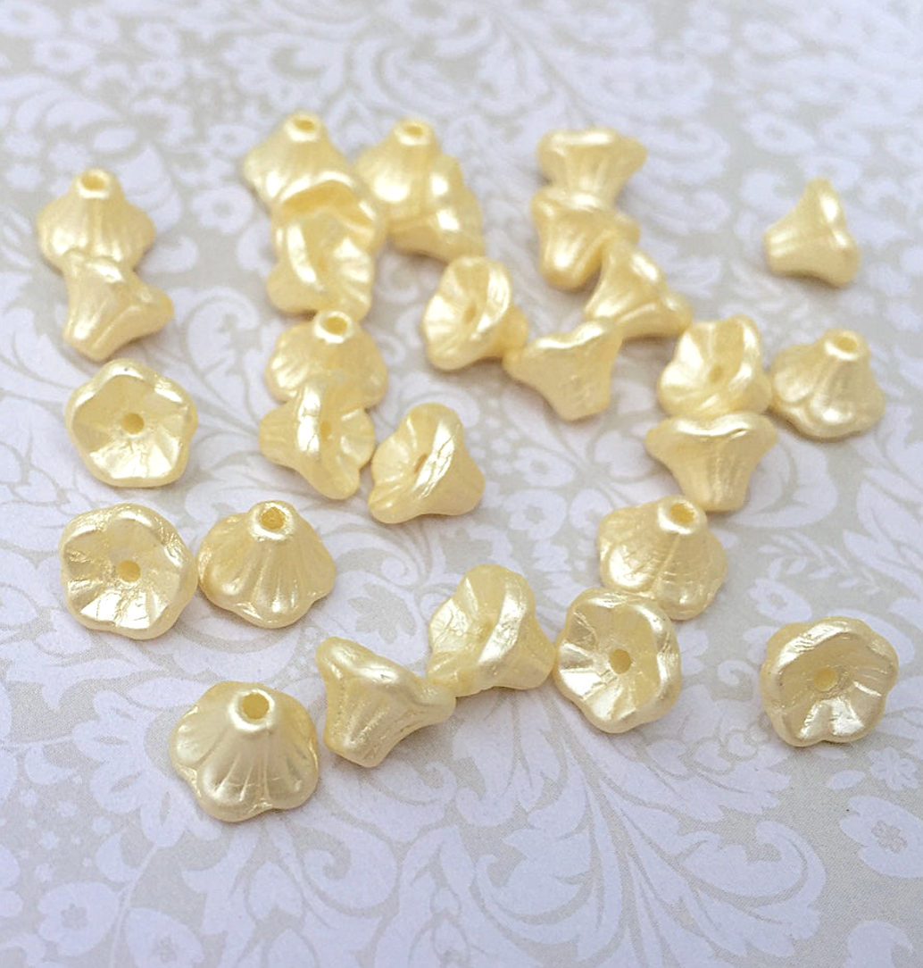 Pastel Cream Small Flower Cup Glass Beads Pack of 30