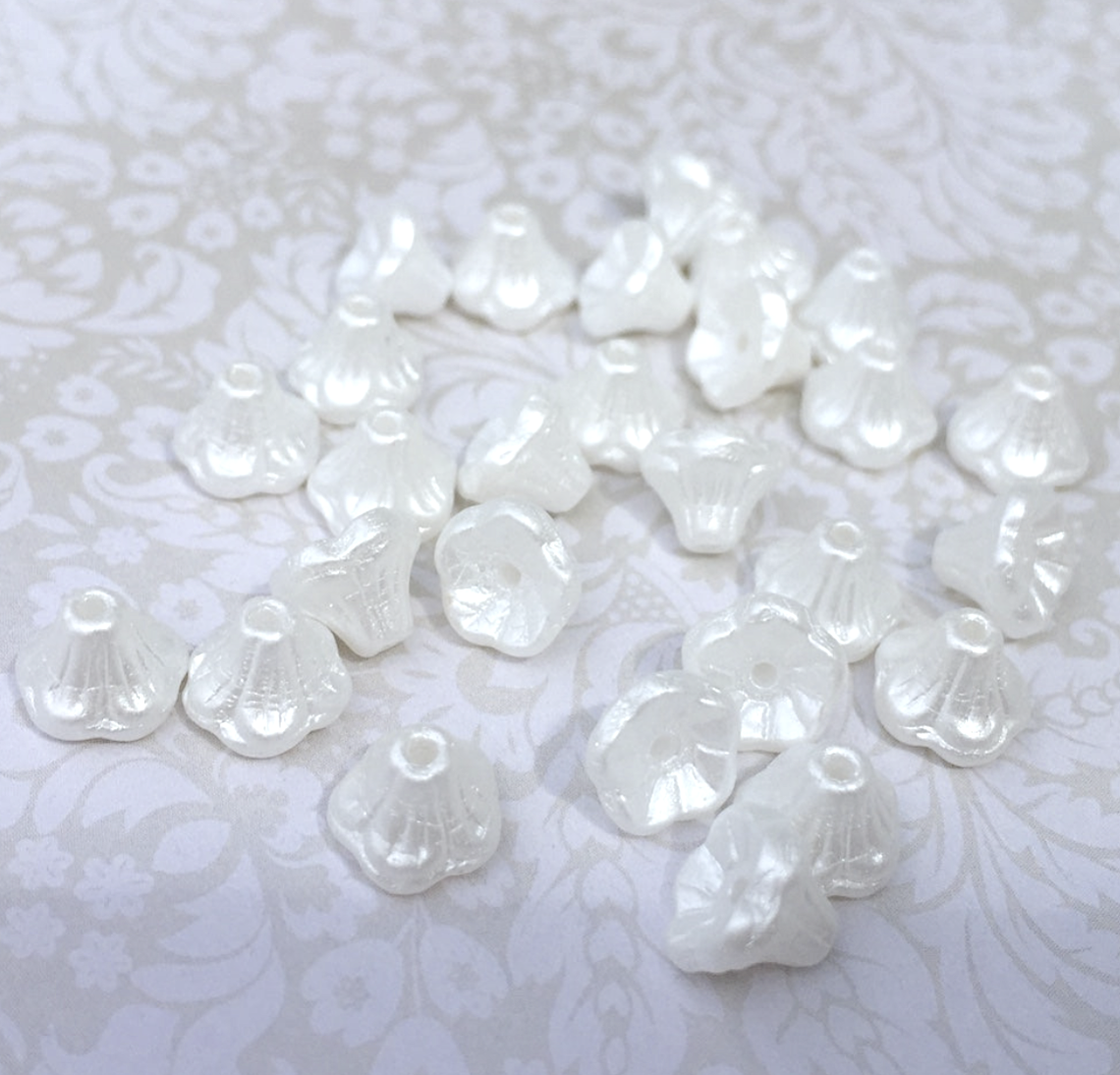 Pastel White Small Flower Cup Glass Beads Pack of 30