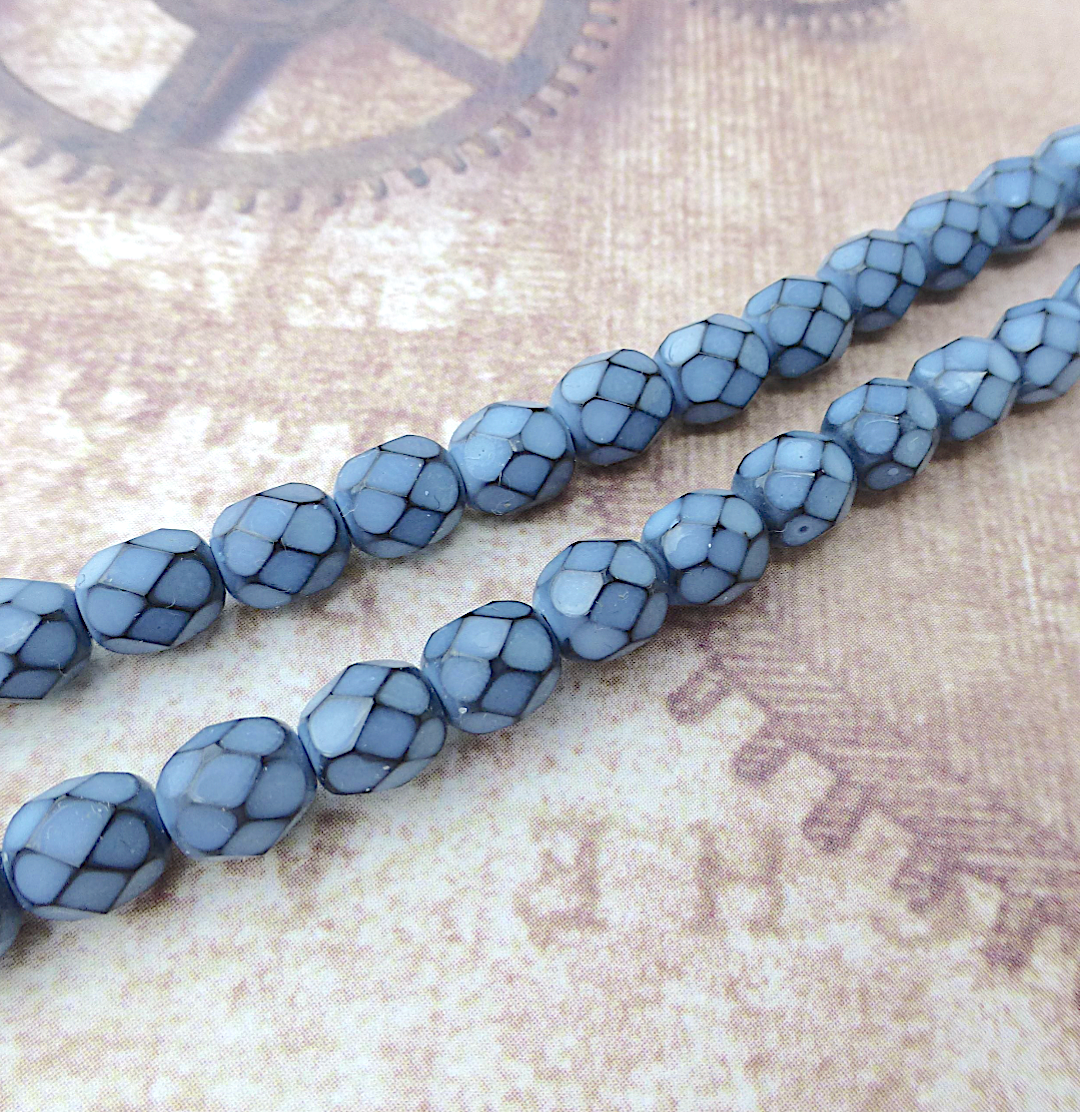 Placid Blue Fire Polished Glass Snake Beads 6mm Strand of 25