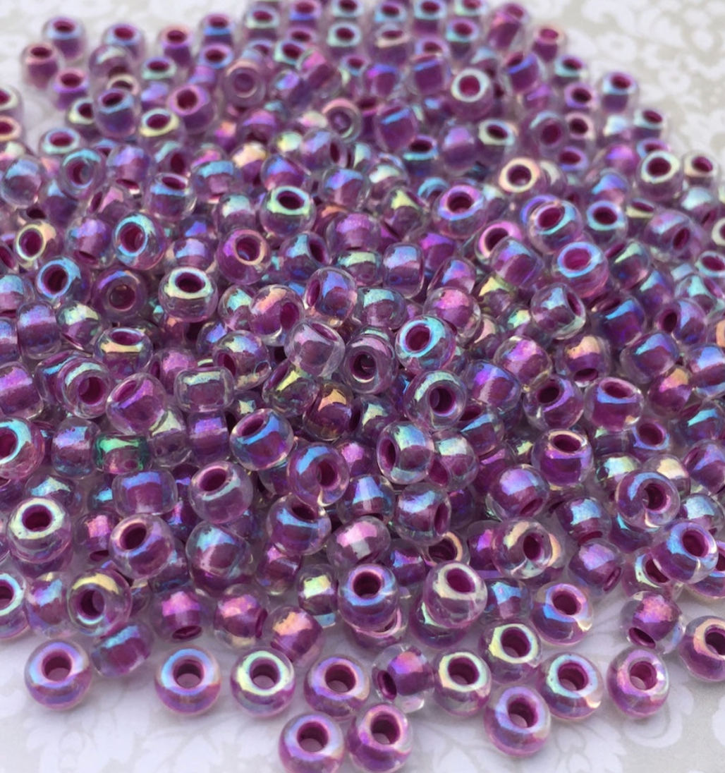 Raspberry Lined Crystal AB 6-264 Miyuki 6/0 Round Japanese Seed Beads - 20 grams