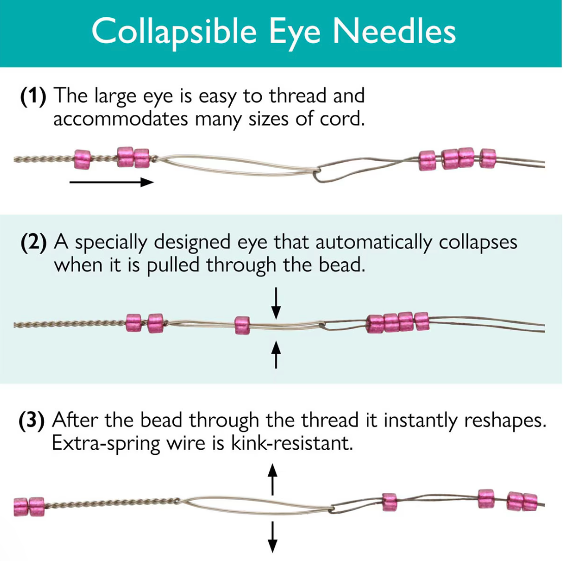 Fine Collapsible Eye Needles Basic Elements Pack of 4