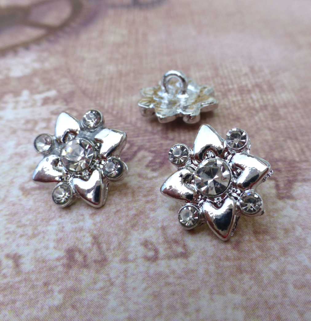 Floral Shank Buttons with Rhinestones Pack of 2
