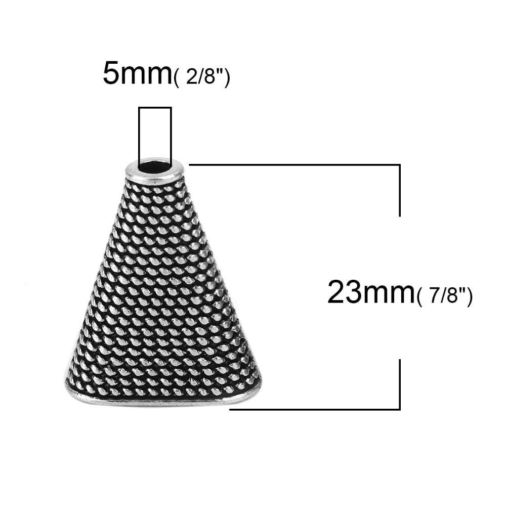 Large Cord End Caps Antique Silver Bead Caps - Pack of 10