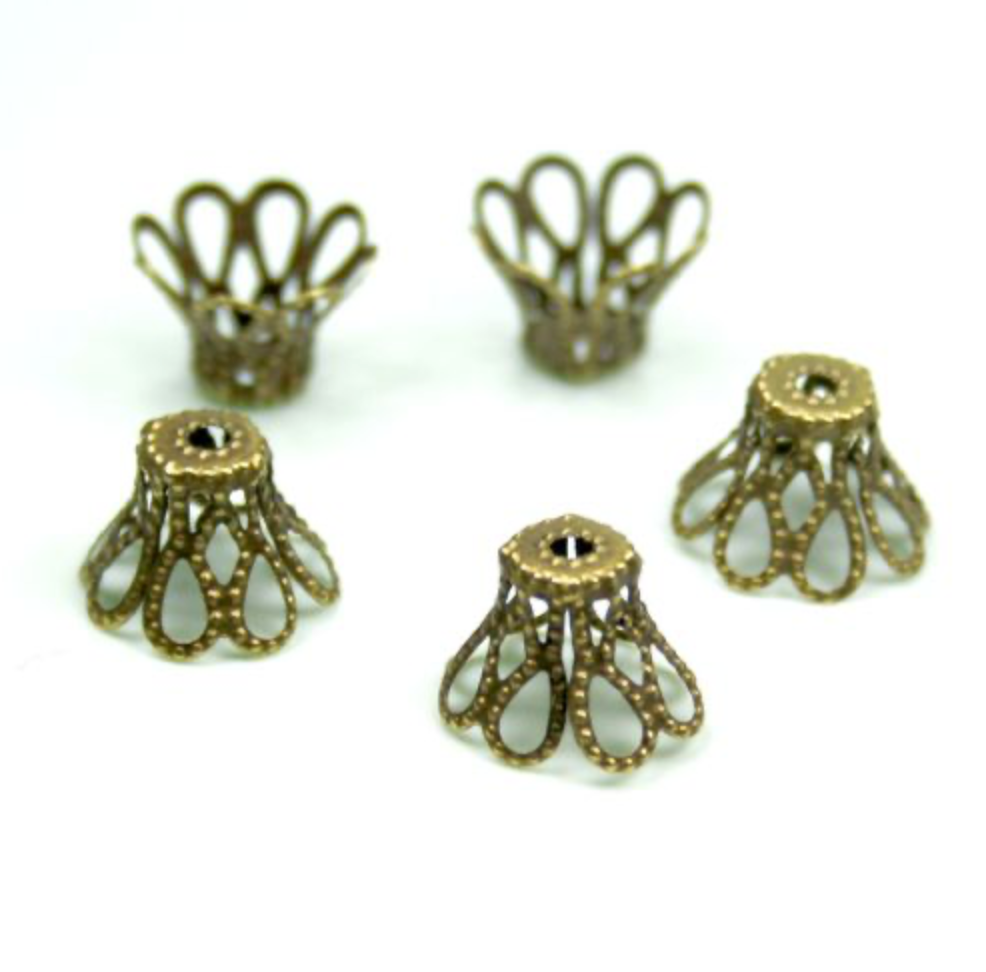 Floral Filigree Bead Caps in Antique Bronze Colour - Pack of 50