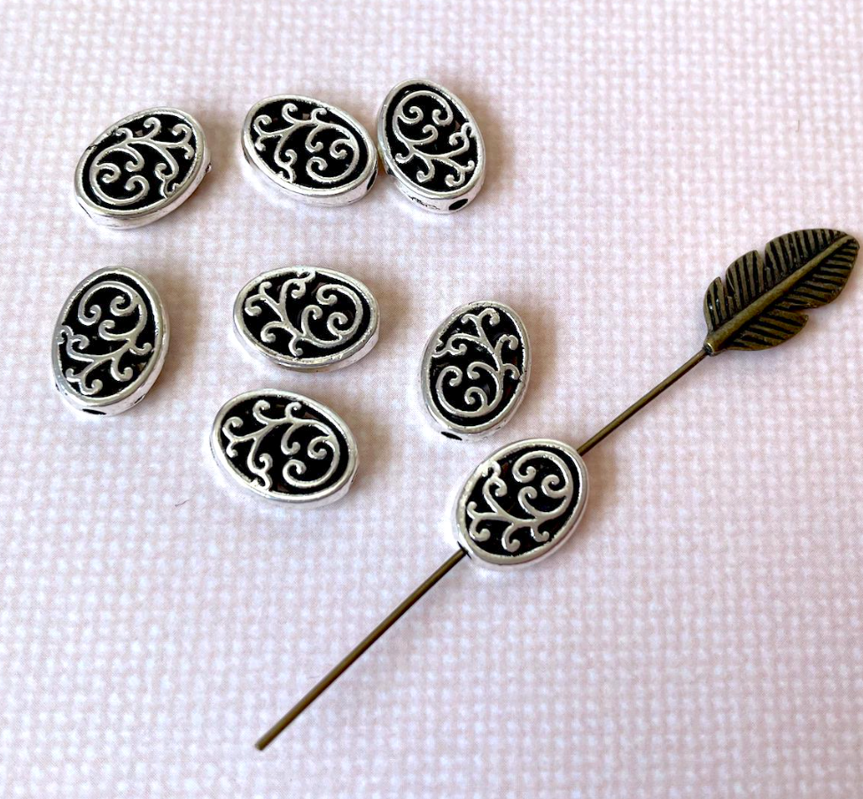 Oval Spacer Beads Antique Silver Colour - Pack of 20