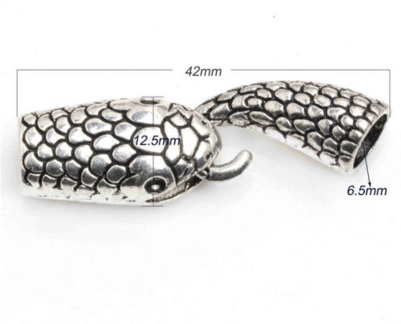 Snake Head Antique Silver Clasp for Leather Cord - 2 Sets
