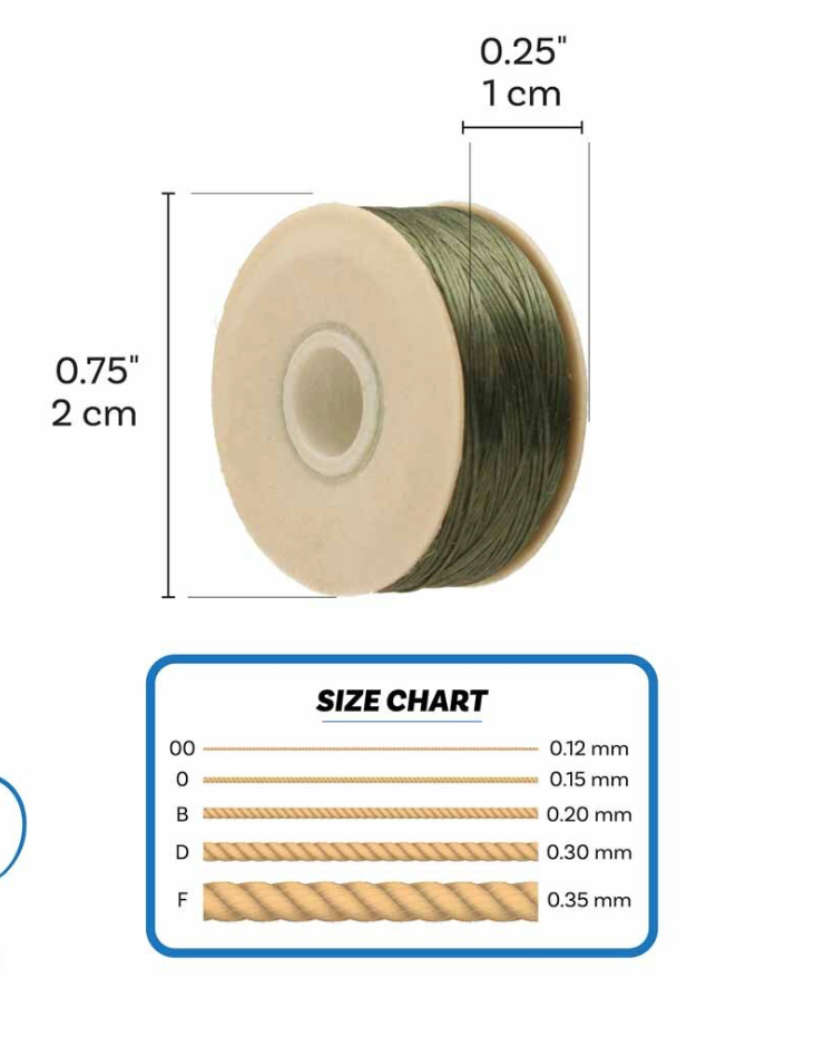 Olive Nymo Beading Thread Size B - One Bobbin